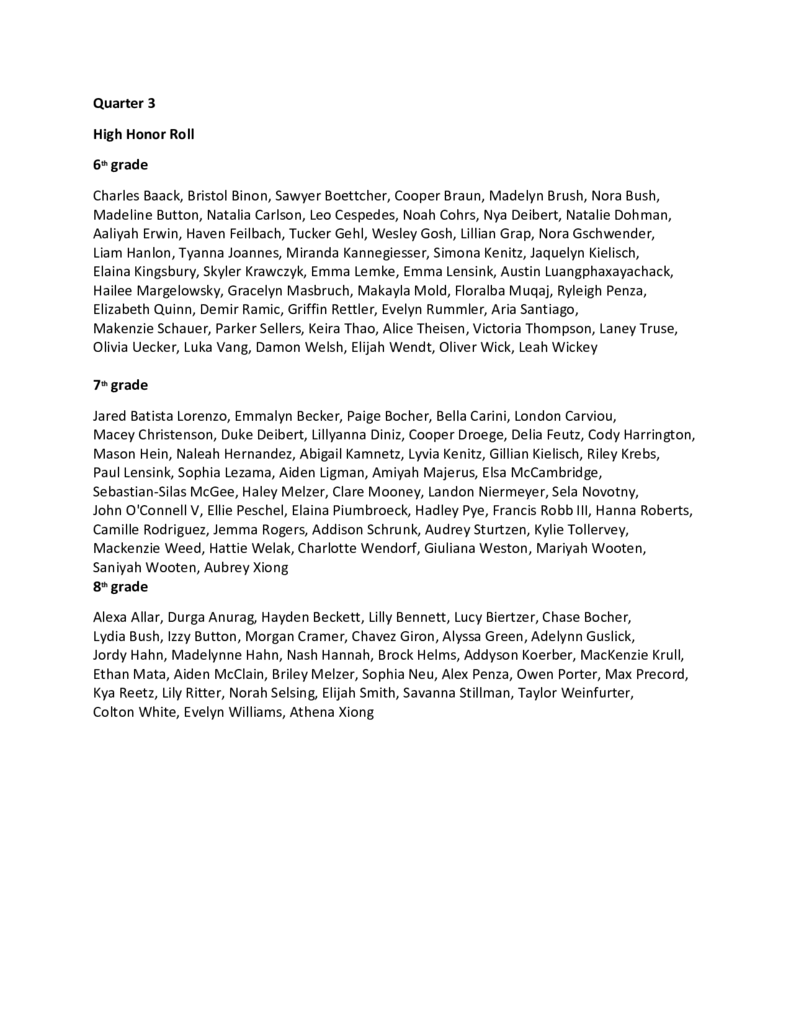 CMS High Honor 2025-2026 Quarter 3