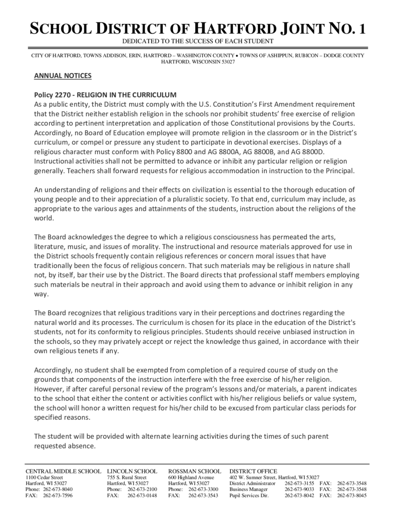 Student Religious Accomodations