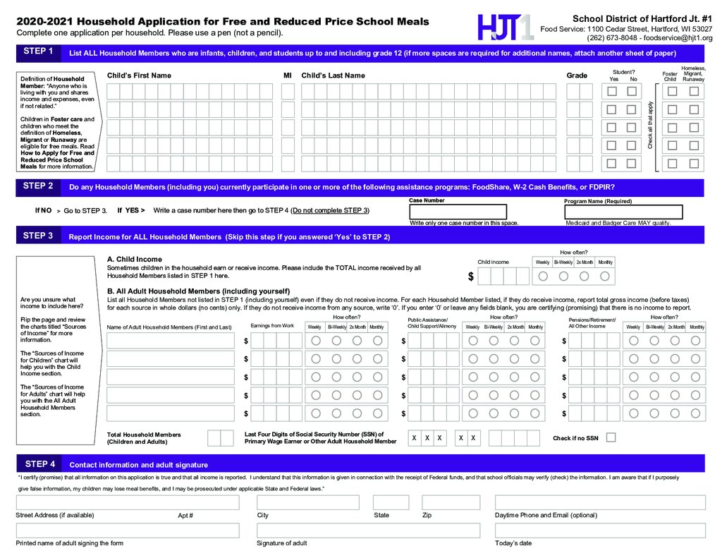 Food Service Free & Reduced Meals Applications School District of
