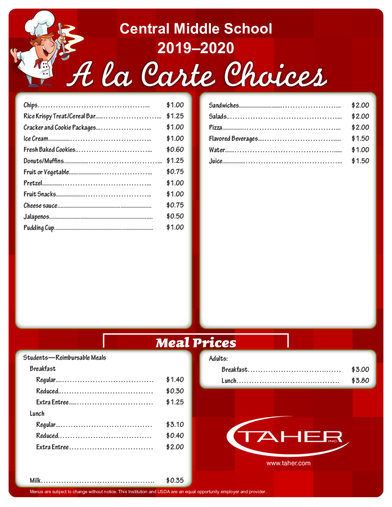 A la Carte Choices 2019-2020