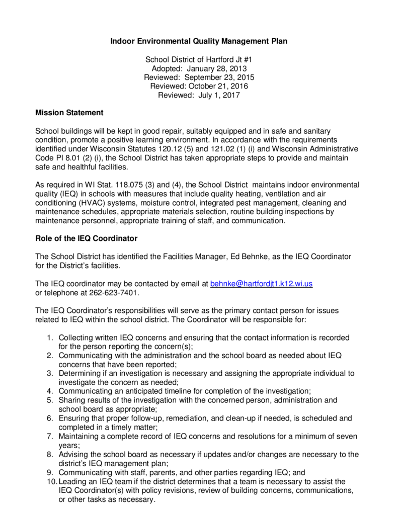 Indoor Environmental Quality Notification